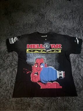 Hellstar Men’s Black Graphic Tee with Blue Glove Artwork